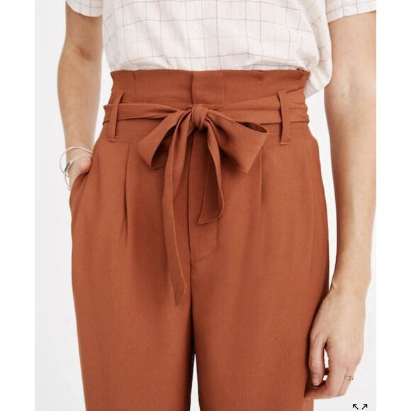 Madewell Drapey Paperbag Pants Size 4 Burnt Clay Linen Blend - Picture 3 of 8